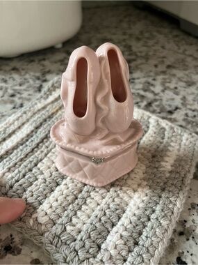 Pink Ceramic Ballet Shoe Trinket Box - 3”h x 2.25”w x 1.75”d